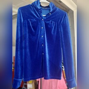Velvet Blue Button-Up Top